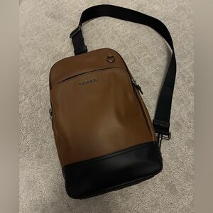 Coach Men's Tan and Black Messenger Bag